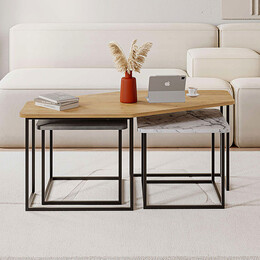 Τραπεζάκι Σαλονιού σετ 3 Τμχ. Nesty Megapap από Μελαμίνη Χρώμα Saphhire oak - Γκρι Ρετρό - Λευκό εφέ Μαρμάρου 110x60x48εκ.