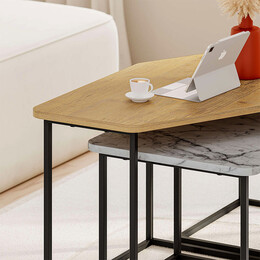 Τραπεζάκι Σαλονιού σετ 3 Τμχ. Nesty Megapap από Μελαμίνη Χρώμα Saphhire oak - Γκρι Ρετρό - Λευκό εφέ Μαρμάρου 110x60x48εκ.