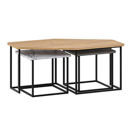 Τραπεζάκι Σαλονιού σετ 3 Τμχ. Nesty Megapap από Μελαμίνη Χρώμα Saphhire oak - Γκρι Ρετρό - Λευκό εφέ Μαρμάρου 110x60x48εκ.