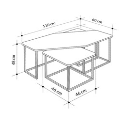 Τραπεζάκι Σαλονιού σετ 3 Τμχ. Nesty Megapap από Μελαμίνη Χρώμα Saphhire oak - Γκρι Ρετρό - Λευκό εφέ Μαρμάρου 110x60x48εκ.