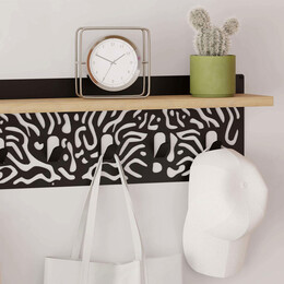 Κρεμάστρα Τοίχου Novo Megapap από  Μέταλλο - Μελαμίνη Χρώμα Sapphire oak - Μαύρο 80x12,2x20εκ.