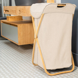 Estia Καλαθι Απλυτων Bamboo Essentials  40x40x70cm με Θηκη Πολυεστερα Πτυσσομενο Μπεζ