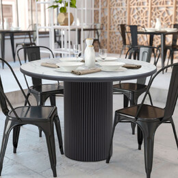 Τραπέζι Borno Megapap Χρώμα Μαύρο - Λευκό εφέ Μαρμάρου Ø115x79 εκ.