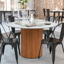 Τραπέζι Borno Megapap Χρώμα Φυσικό - Λευκό εφέ Μαρμάρου Ø120x78 εκ.