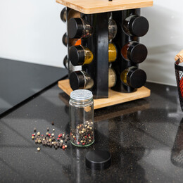 Estia Βαση Μπαχαρικων Bamboo Essentials με 12 Γυαλινα Δοχεια Περιστρεφομενη Μαυρη