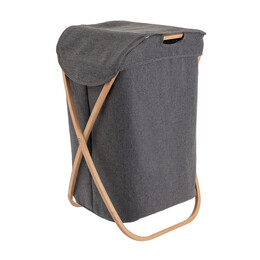 Estia Καλαθι Απλυτων Bamboo Essentials 40x40x70cm με Θηκη Πολυεστερα Πτυσσομενο Γκρι