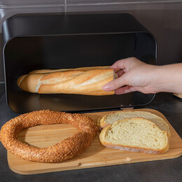 Estia Ψωμιερα Bamboo Essentials Μεταλλικη με Καπακι 34.5x19x17cm Μαυρη