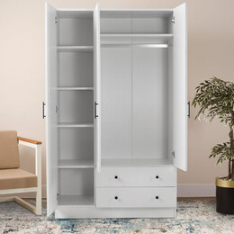 Ντουλάπα Ρούχων Jenna Megapap Τρίφυλλη Χρώμα Λευκό 105x50x182εκ.