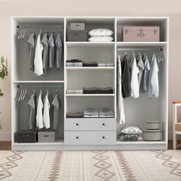 Ντουλάπα Ρούχων Jenna Megapap Εξάφυλλη Χρώμα Λευκό 210x50x182εκ.