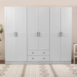 Ντουλάπα Ρούχων Jenna Megapap Εξάφυλλη Χρώμα Λευκό 210x50x182εκ.