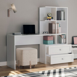 Γραφείο Εργασίας Franklin Megapap με Βιβλιοθήκη Χρώμα Λευκό 155x60x152εκ.