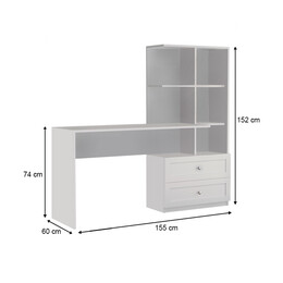 Γραφείο Εργασίας Franklin Megapap με Βιβλιοθήκη Χρώμα Λευκό 155x60x152εκ.