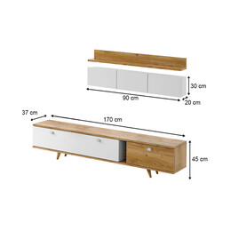 Σύνθεση Τηλεόρασης Hera Megapap Χρώμα Sapphire oak - Λευκό 170x37x45εκ.