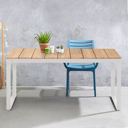 Τραπέζι Κήπου Poseidon Megapap Μέταλλο - Ξύλο Χρώμα Λευκό - Φυσικό 180x92x75εκ.