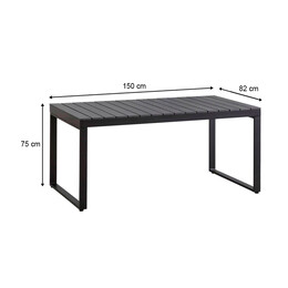 Τραπέζι Κήπου Poseidon Megapap Μεταλλικό - Μασίφ Ξύλο Χρώμα Μαύρο 150x82x75εκ.