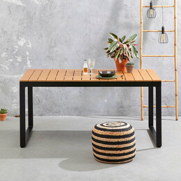 Τραπέζι Κήπου Poseidon Megapap Μεταλλικό - Μασίφ Ξύλο Χρώμα Μαύρο - Καρυδί 150x82x75εκ.