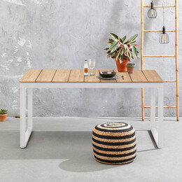 Τραπέζι Κήπου Poseidon Megapap Μεταλλικό - Μασίφ Ξύλο Χρώμα Λευκό - Φυσικό 150x82x75εκ.