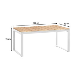 Τραπέζι Κήπου Poseidon Megapap Μεταλλικό - Μασίφ Ξύλο Χρώμα Λευκό - Φυσικό 150x82x75εκ.