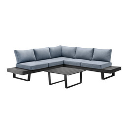 Σαλόνι Κήπου Γωνιακό Lyra Megapap σετ 3 τμχ Μέταλλο - Ξύλο Χρώμα Μαύρο