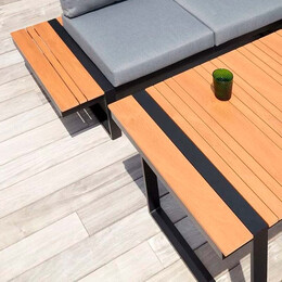 Σαλόνι Κήπου Γωνιακό Artemis Megapap σετ 4 τμχ Μέταλλο - Ξύλο Χρώμα Μαύρο - Καρυδί