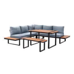 Σαλόνι Κήπου Γωνιακό Artemis Megapap σετ 4 τμχ Μέταλλο - Ξύλο Χρώμα Μαύρο - Καρυδί