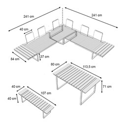 Σαλόνι Κήπου Γωνιακό Artemis Megapap σετ 4 τμχ Μέταλλο - Ξύλο Χρώμα Μαύρο - Καρυδί