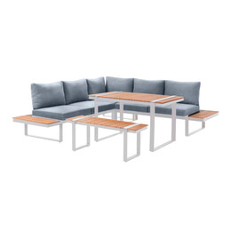 Σαλόνι Κήπου Γωνιακό Artemis Megapap σετ 4 τμχ Μέταλλο - Ξύλο Χρώμα Λευκό - Καρυδί