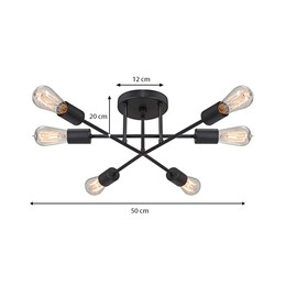 Φωτιστικό Οροφής Helga Megapap e27 Μεταλλικό Εξάφωτο Χρώμα Μαύρο 50x12x20εκ.