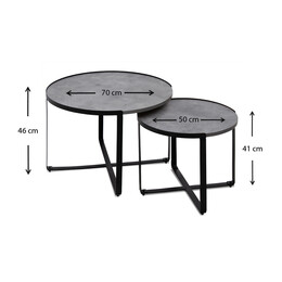 Σετ Τραπεζάκια Σαλονιού Davis Megapap 2τμχ. Μεταλλικά - Μελαμίνης Χρώμα Γκρι Σκυροδέματος 70x69x46εκ.