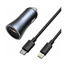 Baseus car Charger Golden Contactor pro Dual Quick Charger U+c, pd 3.0, qc 4+, scp fcp afc (With usb - Type c 1m Cable) Gray (Tzccjd-0g) (Bastzccjd-0g)