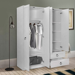 Ντουλάπα Ρούχων Hampton Megapap Τετράφυλλη Χρώμα Λευκό 140x52x185εκ.