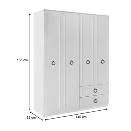 Ντουλάπα Ρούχων Hampton Megapap Τετράφυλλη Χρώμα Λευκό 140x52x185εκ.