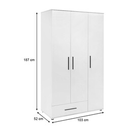 Ντουλάπα Ρούχων Bianco Megapap Τρίφυλλη Χρώμα Λευκό 103x52x187εκ.