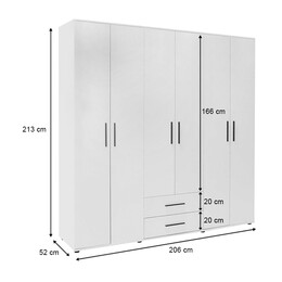 Ντουλάπα Ρούχων Bianco Megapap Εξάφυλλη Χρώμα Λευκό 206x52x213εκ.