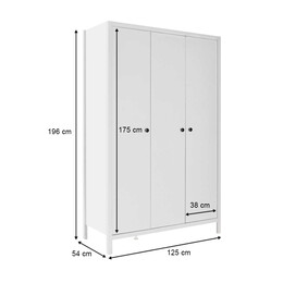 Ντουλάπα Ρούχων French Megapap Τρίφυλλη Χρώμα Λευκό 125x54x196εκ.