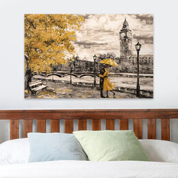 Πίνακας σε Καμβά "big ben and Yellow Leaves" Megapap Ψηφιακής Εκτύπωσης 125x80x3εκ.