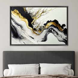 Πίνακας σε Καμβά "abstract Golden Wave" Megapap Ψηφιακής Εκτύπωσης με Κορνίζα Χρώμα Μαύρο 140x100x3εκ.
