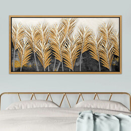 Πίνακας σε Καμβά "gold Leaves" Megapap Ψηφιακής Εκτύπωσης με Κορνίζα Χρώμα Χρυσό 140x70x3εκ.
