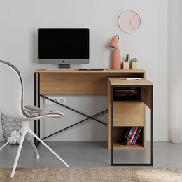 Γραφείο Εργασίας Πολυμορφικό Badau Megapap από Μελαμίνη Χρώμα Φυσικό Οξιάς 110x37,2x77εκ.