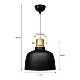 Φωτιστικό Οροφής Artes Megapap e27 Μεταλλικό Μονόφωτο Χρώμα Μαύρο - Χρυσό Φ22x100εκ.