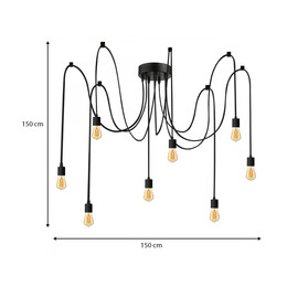Φωτιστικό Οροφής Octopus Megapap e27 Οκτάφωτο Χρώμα Μαύρο 150εκ.