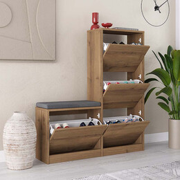 Παπουτσοθήκη Μελαμίνης Dude Megapap Χρώμα Ανοιχτό Καφέ 104,8x26x118,5εκ.