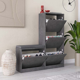 Παπουτσοθήκη Μελαμίνης Dude Megapap Χρώμα Γκρι Ρετρό 104,8x26x118,5εκ.