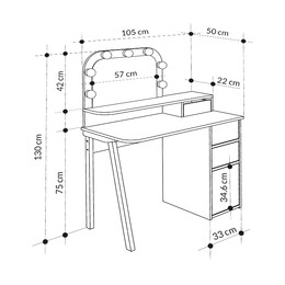 Τουαλέτα με Καθρέπτη Avien Megapap Χρώμα Λευκό - Φυσικό Οξιάς 105x51,1x131εκ.