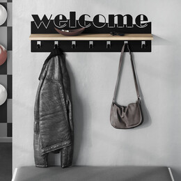 Κρεμάστρα Τοίχου Welcome Megapap Χρώμα Μαύρο - Sapphire oak 86x15,2x29εκ.