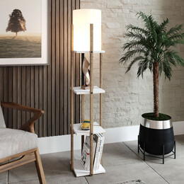 Φωτιστικό Δαπέδου Nora Megapap mdf - Υφασμάτινο Χρώμα Λευκό - Φυσικό 21x21x135εκ.