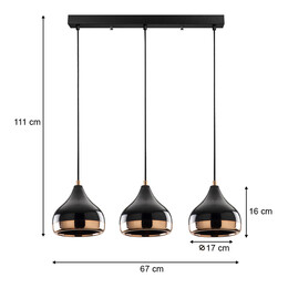 Φωτιστικό Οροφής Precious Megapap e27 Μεταλλικό Τρίφωτο Χρώμα Μαύρο - Bronze 67x17x111εκ.