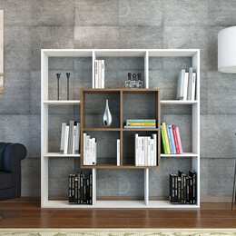 Βιβλιοθήκη ArteLibre NISIROS Λευκό/Καρυδιά Μοριοσανίδα/Μελαμίνη 136x22x136cm