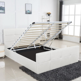 Κρεβάτι ArteLibre ANEMONE Λευκό PU Με Αποθηκευτικό Χώρο 217x170x100cm (Στρώμα 160x200cm)