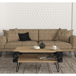 Τραπεζάκι Σαλονιού ArteLibre DIAPOROS Φυσικό/Μαύρο Μοριοσανίδα/Μελαμίνη 90x60x40cm